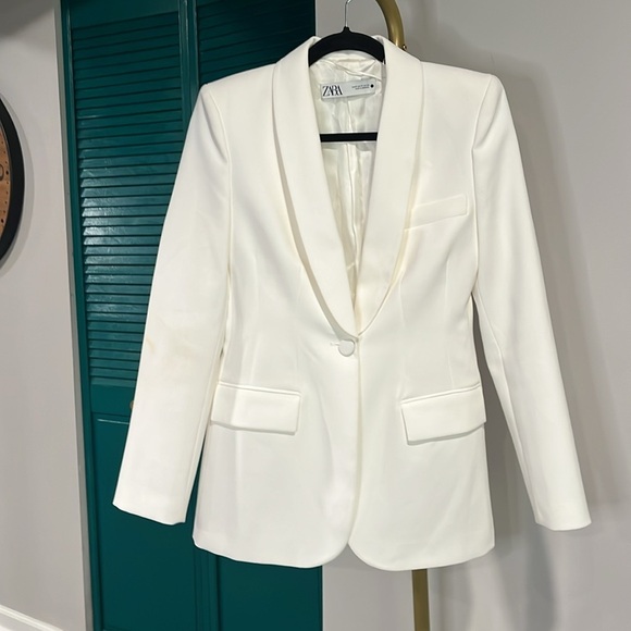 ZARA Fitted Shoulder Pad White Blazer - xs - Picture 3 of 6
